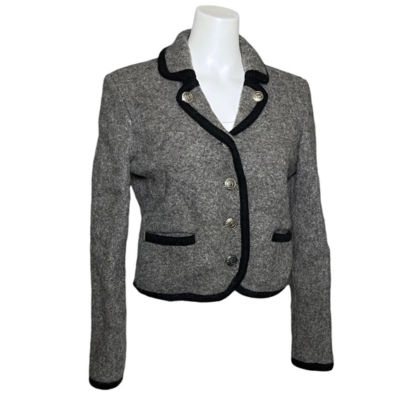 Geiger Vintage 80s Cropped Blazer Jacket Womens Medium Gray Wool Pockets Austria - Picture 5 of 13